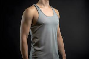 Generative AI. Blank Grey Tank top Mock up on Male Model Showcase Your Designs in Style photo