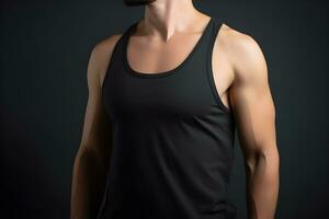 Generative AI. Blank Black Tank top Mock up on Male Model Showcase Your Designs in Style photo