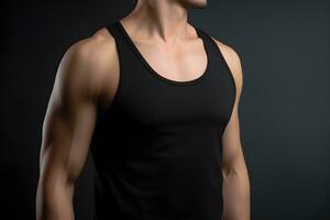 Generative AI. Blank Black Tank top Mock up on Male Model Showcase Your Designs in Style photo