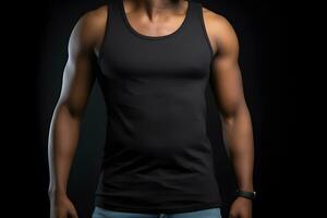 Generative AI. Blank Black Tank top Mock up on Male Model Showcase Your Designs in Style photo