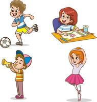 Vector illustration of children doing various sports and arts.