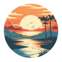 sunset beach vintage ai generative png