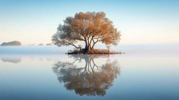 Generative AI, Reflections landscapes mirrored in water creating stunning reflections photo