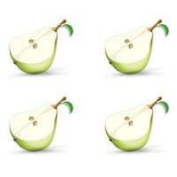 SET of four  Realistic green half of pear fruit concept, pear half isolated on the white background. vector illustration