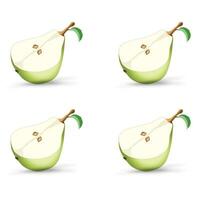 SET of four  Realistic green half of pear fruit concept, pear half isolated on the white background. vector illustration