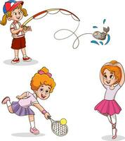 Vector illustration of children doing various sports and arts.