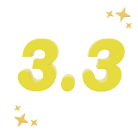 3d Renderização número 3,3 com estrelas ícone objeto png