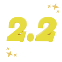 3d Renderização número 2,2 com estrelas ícone objeto png