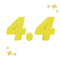 3D Rendering number 4.4 with stars Icon Object png