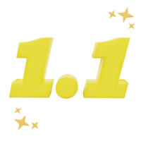 3D Rendering number 1.1 with stars Icon Object png