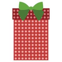 Colorful Gift box with Bow isolated on white background. Vector illustration. Cheerful Holiday collection in Christmas colors, Red and green dotted present. Design New Year Package element