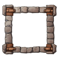 Stone brick frame border ancient medieval in cartoon. game UI png