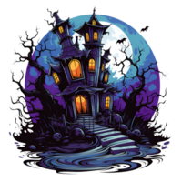 AI Generated Cartoon Style Halloween Haunted House No Background Applicable to any context Perfect for Print on demand Merchandise png