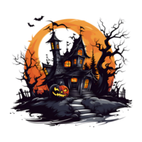 AI Generated Cartoon Style Halloween Haunted House No Background Applicable to any context Perfect for Print on demand Merchandise png
