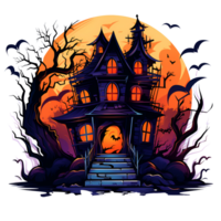 AI Generated Cartoon Style Halloween Haunted House No Background Applicable to any context Perfect for Print on demand Merchandise png