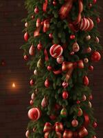 View of beautifully decorated Christmas tree. Generative AI. free Stock Photo