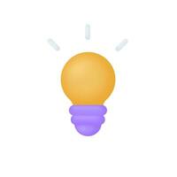 3d Realistic yellow lightbulb vector illustration.