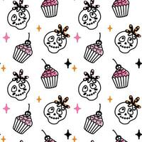 Halloween cupcakes and cute skulls. Seamless pattern for halloween decoration. Vector. vector