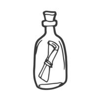 Doodle style message in a bottle illustration in vector format.