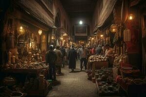 marroquí calle mercado. generar ai foto