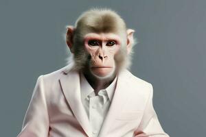 Monkey white suit funny. Generate Ai photo