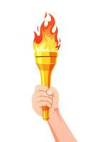 Hand holding golden torch with Flame vector