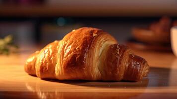 croissant on a wooden table. photo