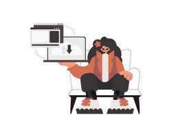 A man sitting on a chair with a laptop vector