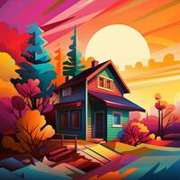 A house roof is Colorful illustration of a sweet home graphic background photo