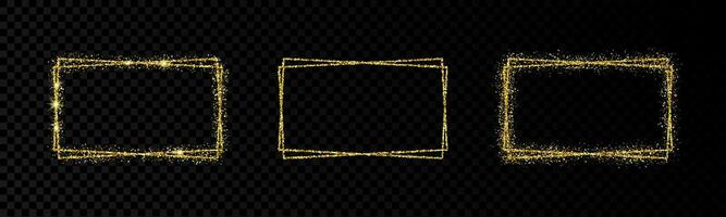 Shiny frames with glowing effects. Set of three glitter gold double rectangular frames on background. Vector illustration