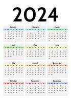 Calendar for 2024 isolated on a white background vector