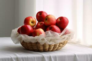 A basket filled with apples. Generation AI technology. photo
