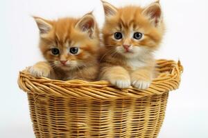 Two red kittens in a basket. Generative AI technology. photo