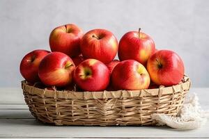 A basket filled with apples. Generative AI technology. photo