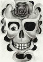 Surreal skull tattoo hand drawing and make graphic vector. vector