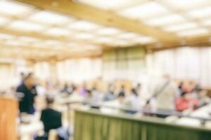 Abstract Blurred Buffet Restaurant Room Interior with Customers Background. photo