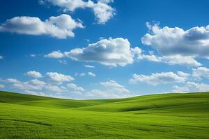 natural scene beautiful green hill with blue sky. Generative ai. photo