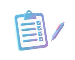 3d render of Gradient clipboard checklist form with pen illustration icons for web social media ads designs png