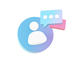 3d render of Gradient chat bubble with person illustration icons for web social media ads designs png