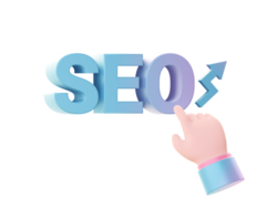 3d rendere di pendenza sito web e sociale media SEO con mano illustrazione icone per ui UX png