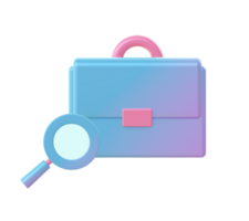 3d render of Gradient office bag with magnifying glass illustration icons for web social media ads designs png