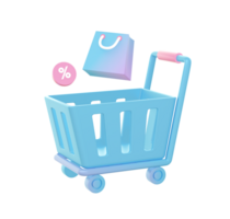 3d render of Gradient trolley shopping cart illustration icons for UI UX web social media ads designs png