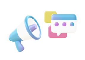 3d render of Gradient loudspeaker with chat bubble illustration icons for UI UX web mobile apps social media ads designs png