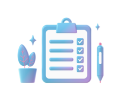 3d render of Gradient item checklist form illustration icons for web social media ads designs png