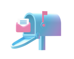 3d render of Gradient Mailbox with mail illustration icons for web social media ads designs png