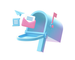 3d render of Gradient sending mail and mailbox illustration icons for web social media ads designs png