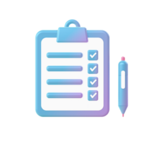 3d render of Gradient checklist form illustration icons for web social media ads designs png