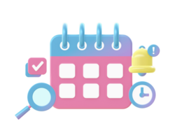 3d render of Gradient calendar schedule date and time illustration icons for web social media ads designs png
