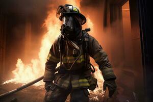 generative AI. Heroes of the Flames Realistic Firefighters Battling Raging Inferno photo