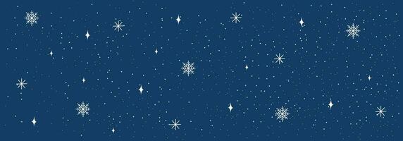Winter blue sky with falling snow, snowflake. Holiday Winter background for Merry Christmas and Happy New Year. Vector illustration. Vector illustration